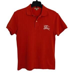 Burberry London Slim Fit Polo Shirt Mens Small Tangerine Orange Cotton Big Logo